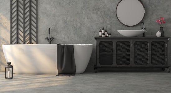 Salle de bain design avec sol en béton ciré